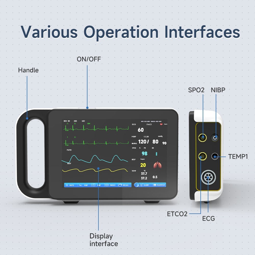 7″ Handheld Patient Monitor Vital Signs Monitor ECG/NIBP/TEMP/RESP/SPO2/PR