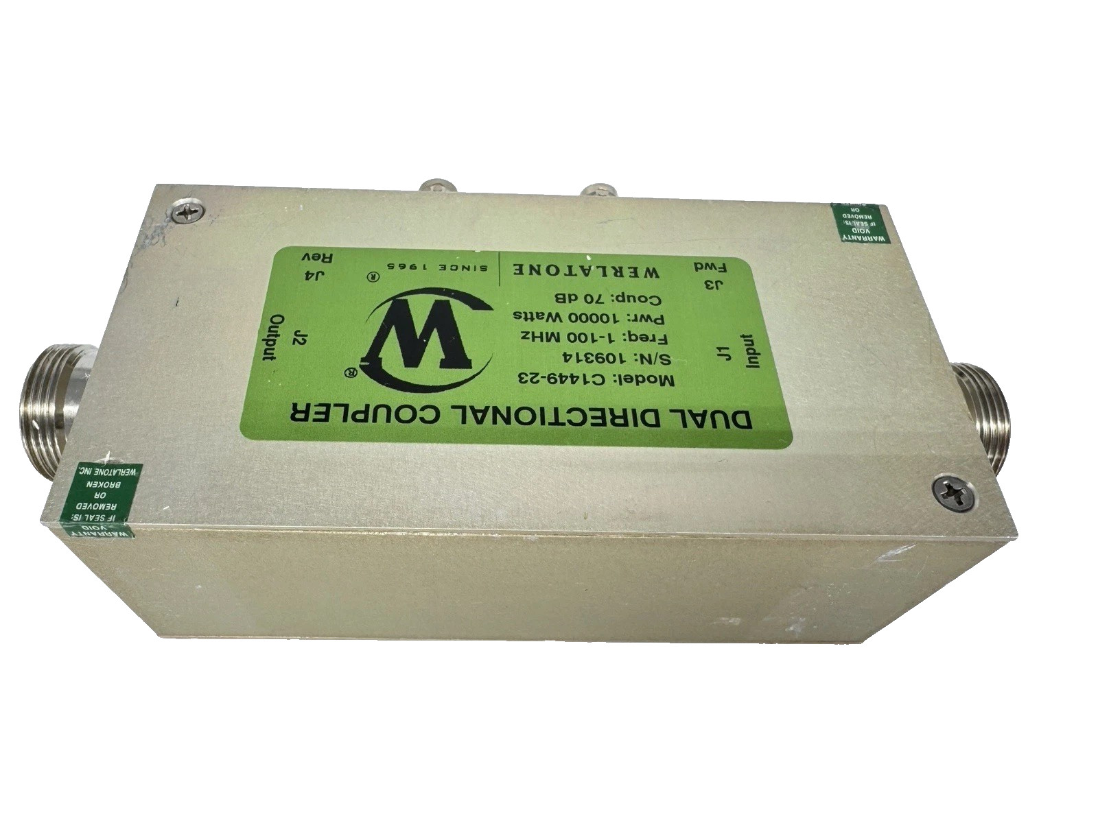 Werlatone High Power Directional Coupler Model C1449-23 1–100 MHz 10 kW 70 dB