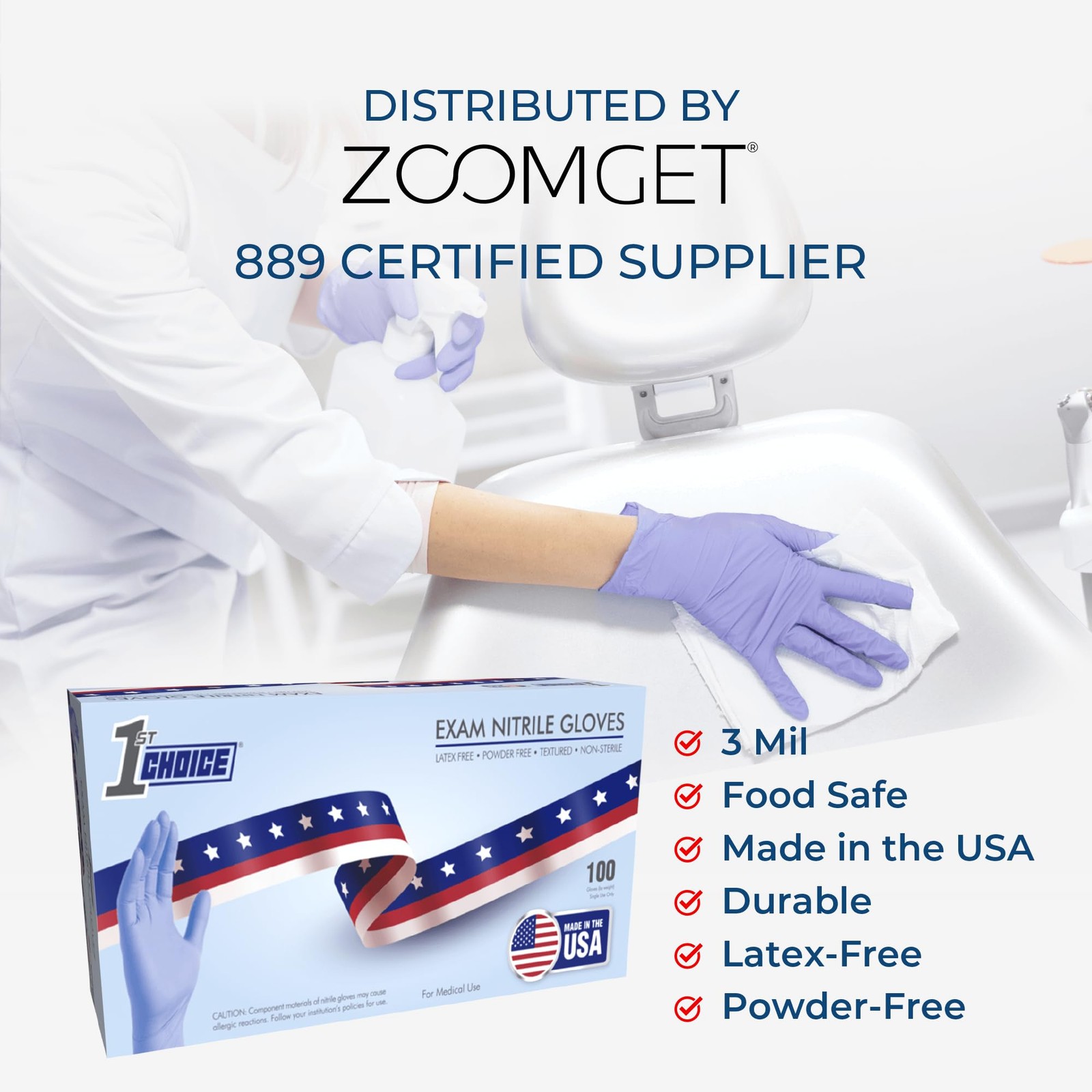 1st Choice 3 Mil Indigo Blue Nitrile Disposable Exam Gloves Medium,