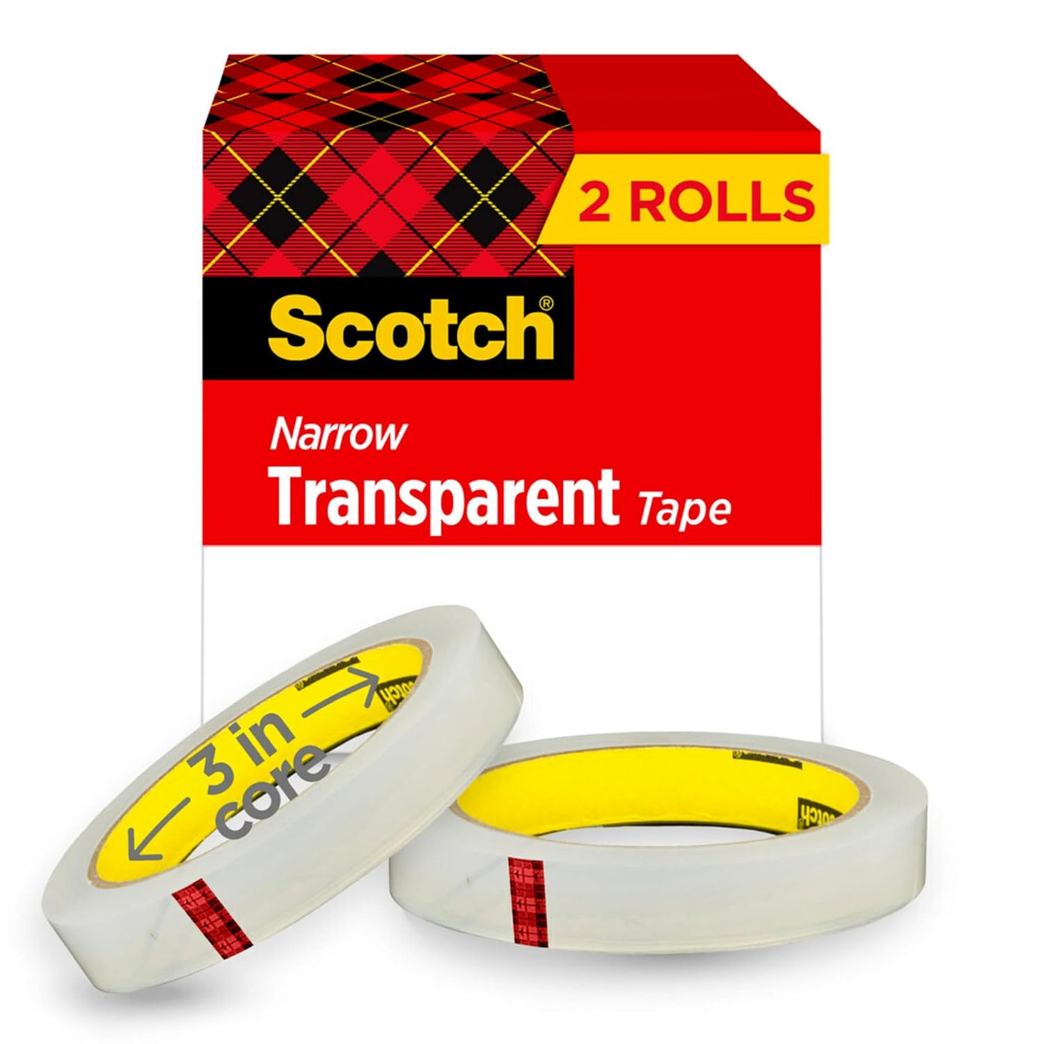 Scotch Transparent Tape, 2 Rolls, 1/2 X 2592 Inches, Classic Glossy-Finish, Boxe