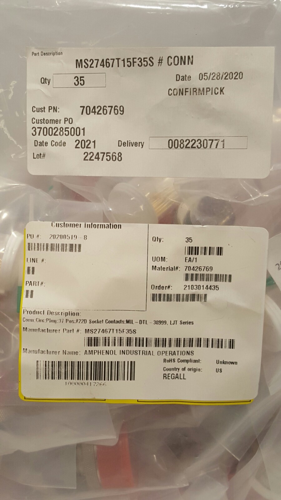 MS27467T15F35S Amphenol – Connector 37 POS