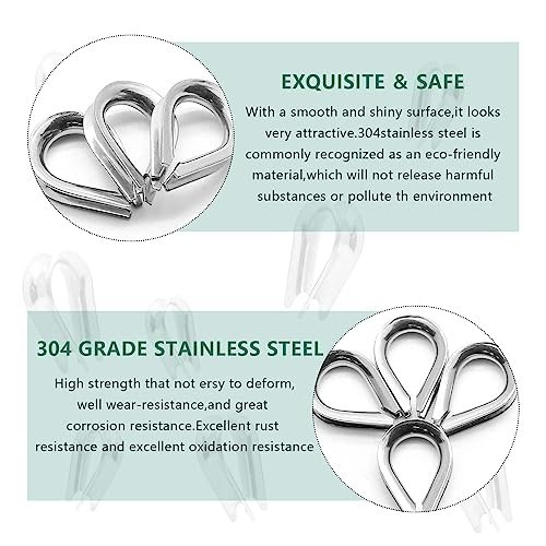 Stainless Steel Thimble 20pcs 5/32 3/16 Inch Wire Rope Cable Rigging Marine