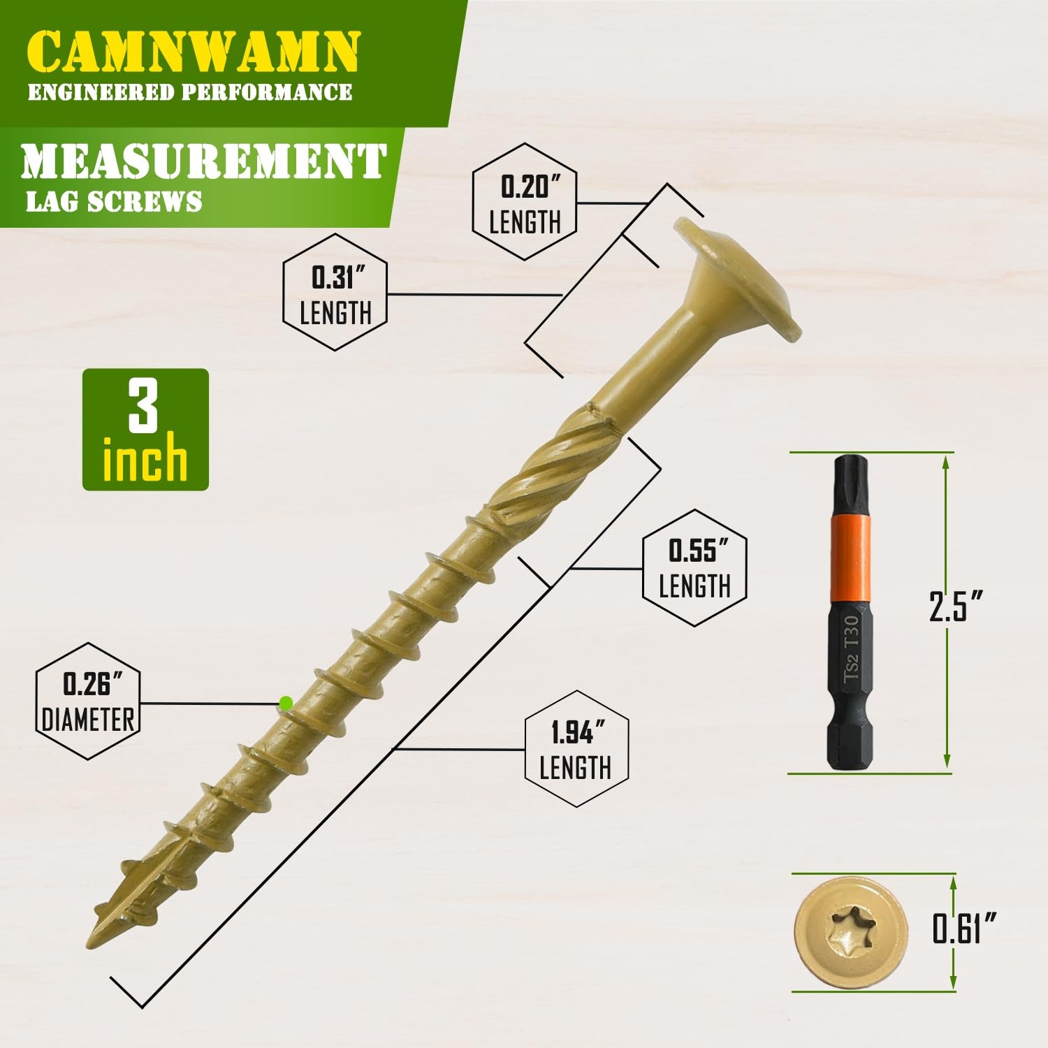 50-Pack #14x3in Bronze Coated Torx/Star Drive Structural Wood Screws Heavy