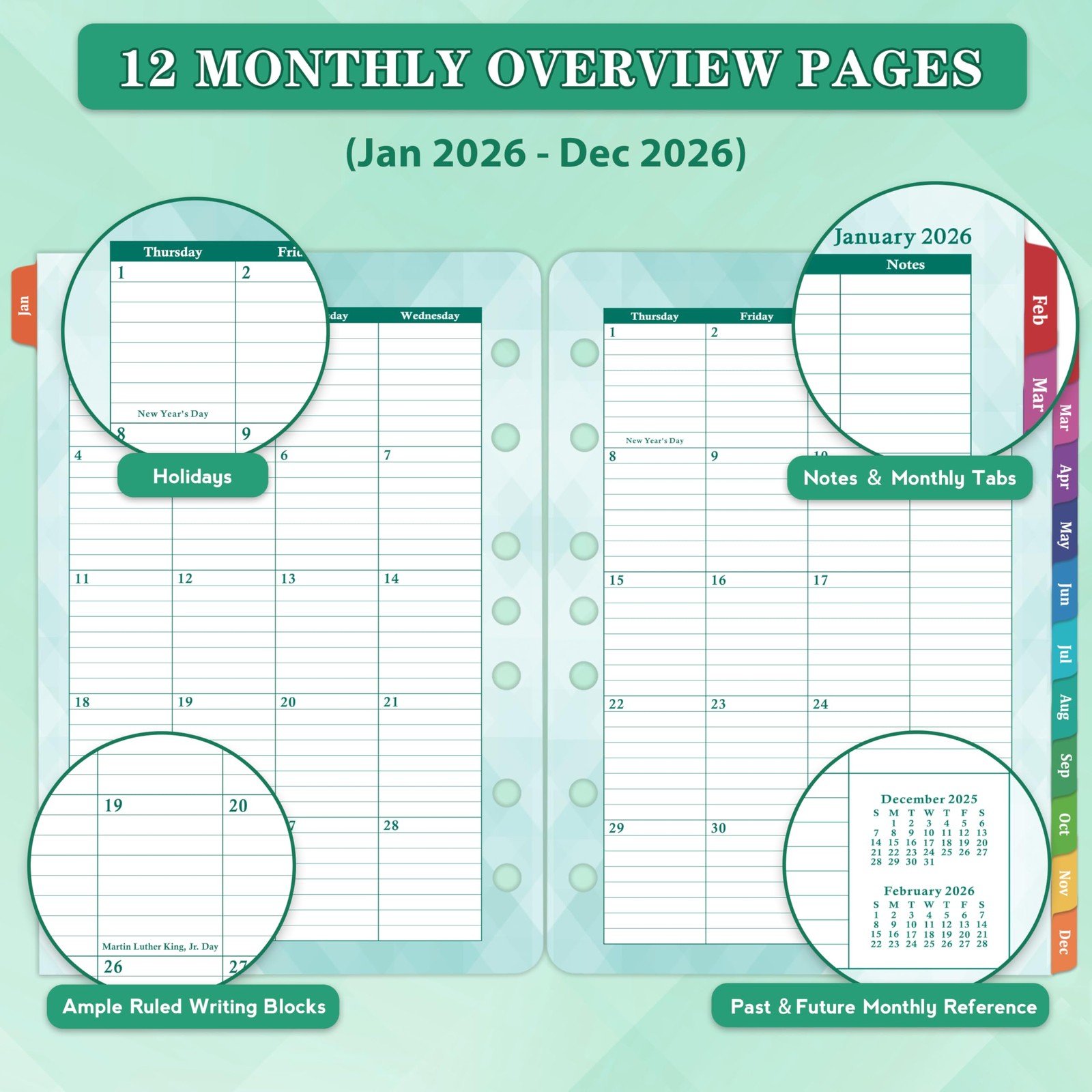2026 Planner Refills – Jan.2026 – Dec.2026, Two Pages Per Day Daily ＆ Monthly…