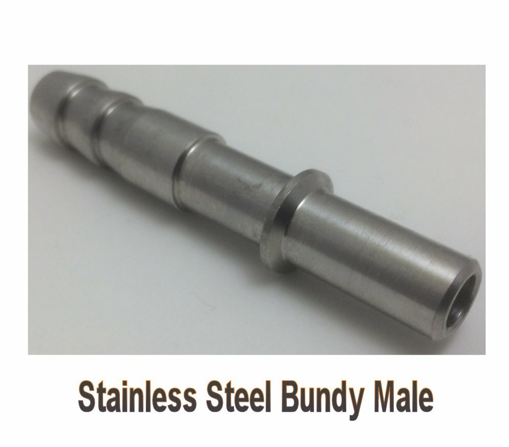 Fitting Bundy Male 5/16″ OD to Barb 3/8″ Hose ID Stainless Steel