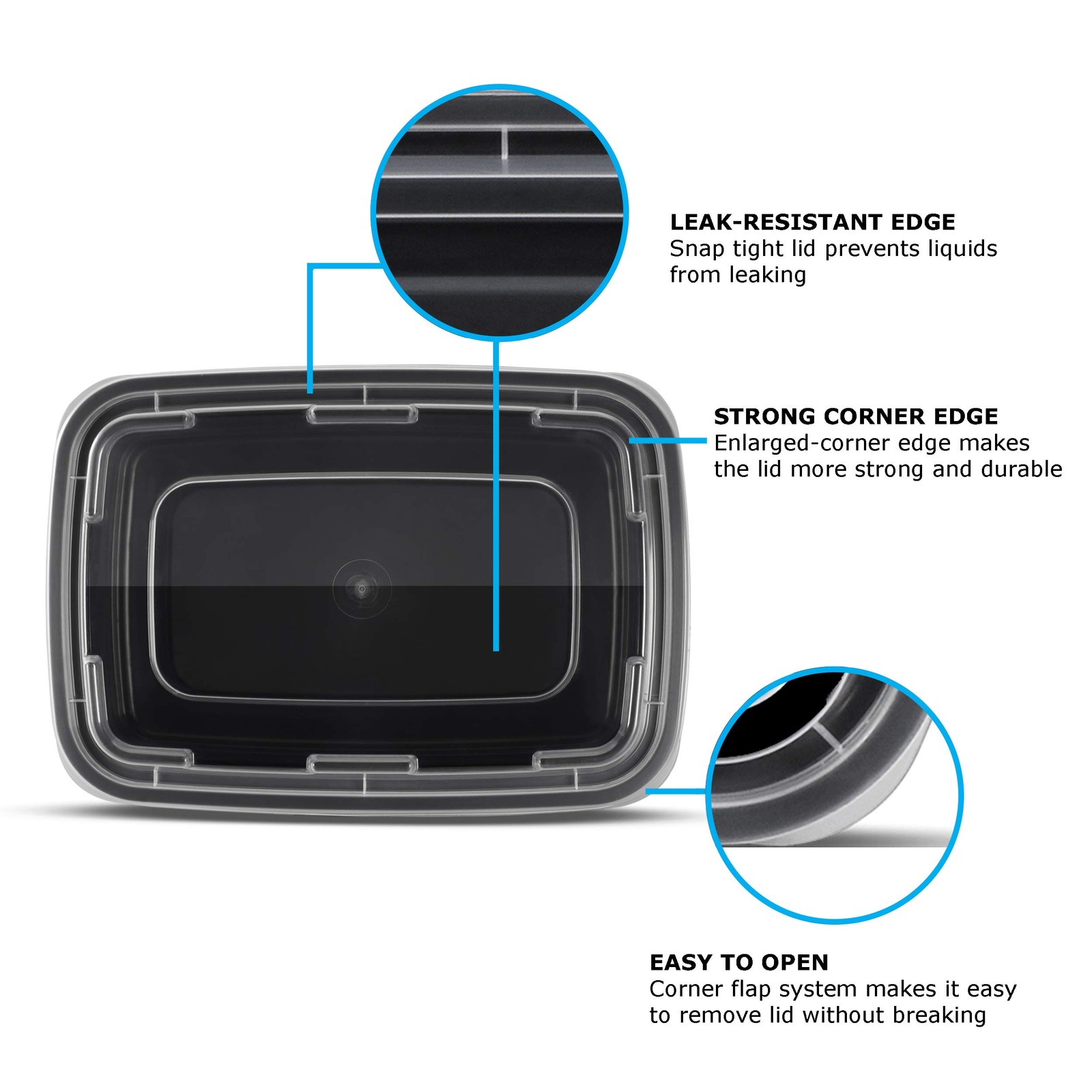 Freshware Meal Prep Containers 1 Compartment Food Storage 16OZ-150PK, Black