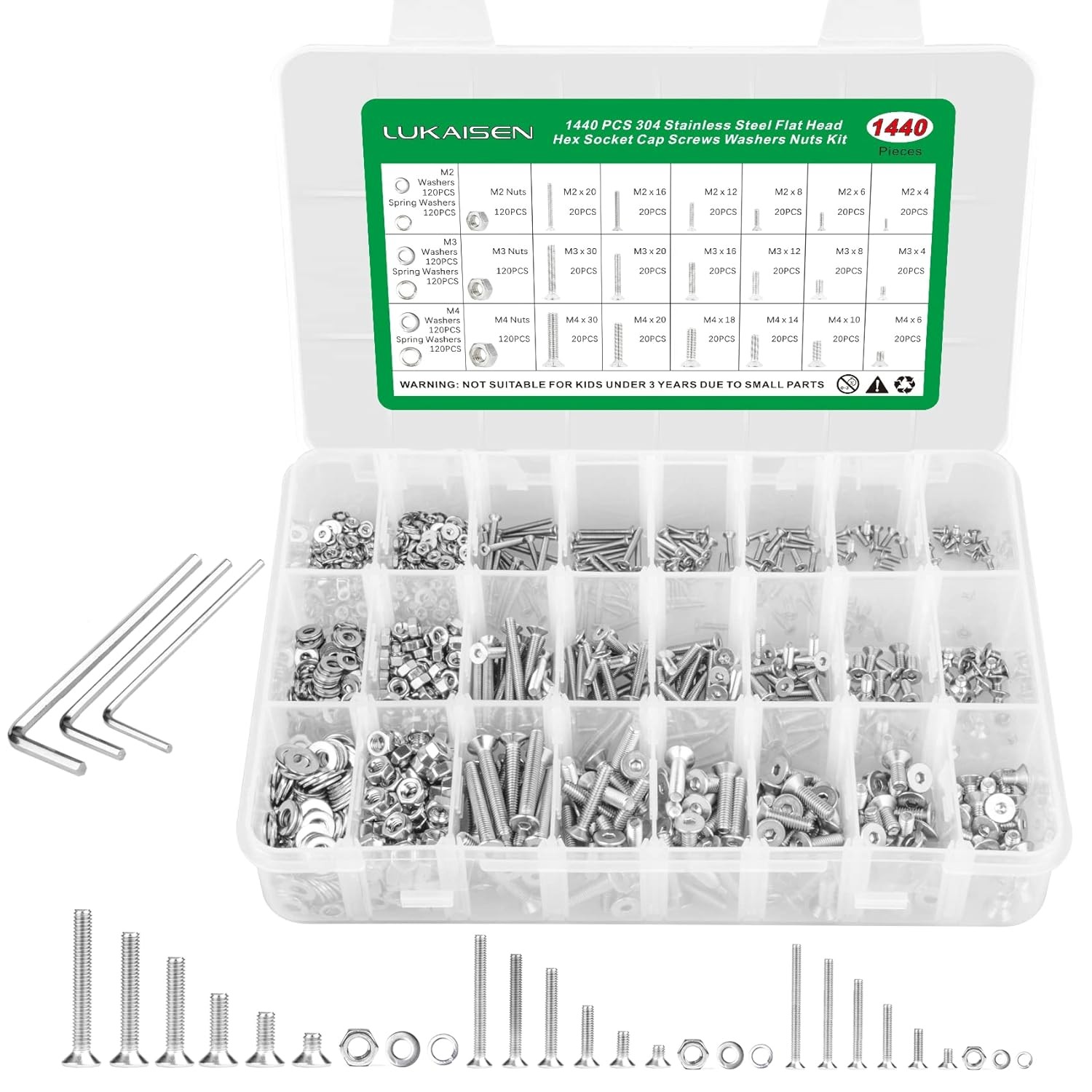 820PCS M2 M3 M4 Screws Nuts Set Stainless Steel Hex Bolt Assortment Kit w/Wrench