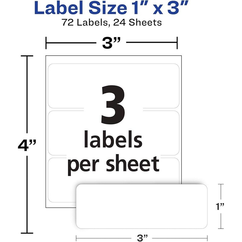 Adhesive Removable Blank Labels 1×3 Inch 72 Pack Organization & Shipping New