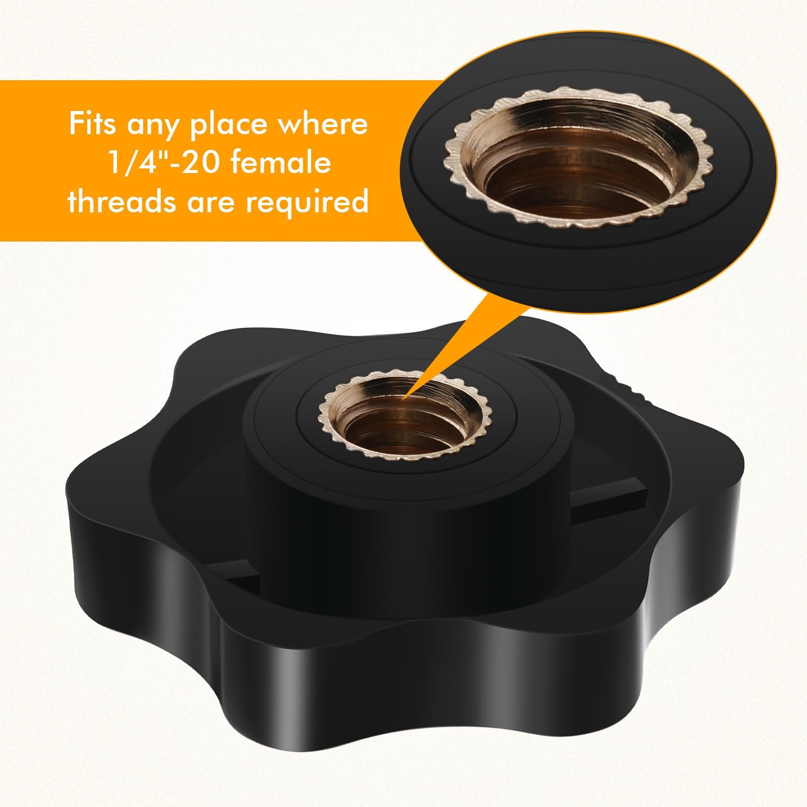 Zhengmy 30 Pcs Female Threaded Knob Black Plastic Head Thru Star Nuts Clamping