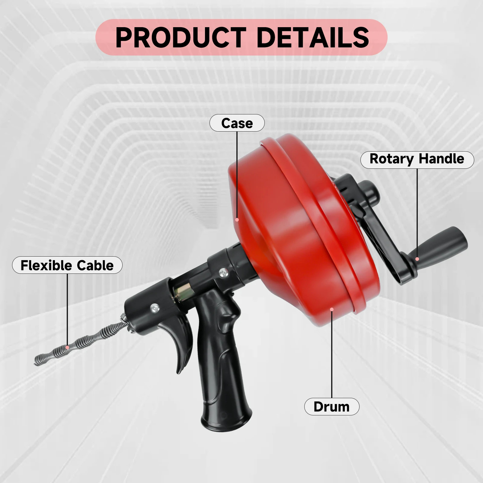 33FT Drain Auger Clog Remover Flexible Plumbing Snake Use Manually or Powered fo