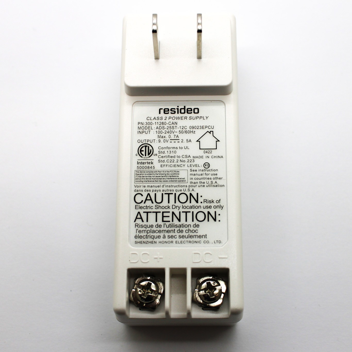 Honeywell Resideo 300-11260-CAN 9V 2.5A Class 2 Power Supply ADS-25ST-12C