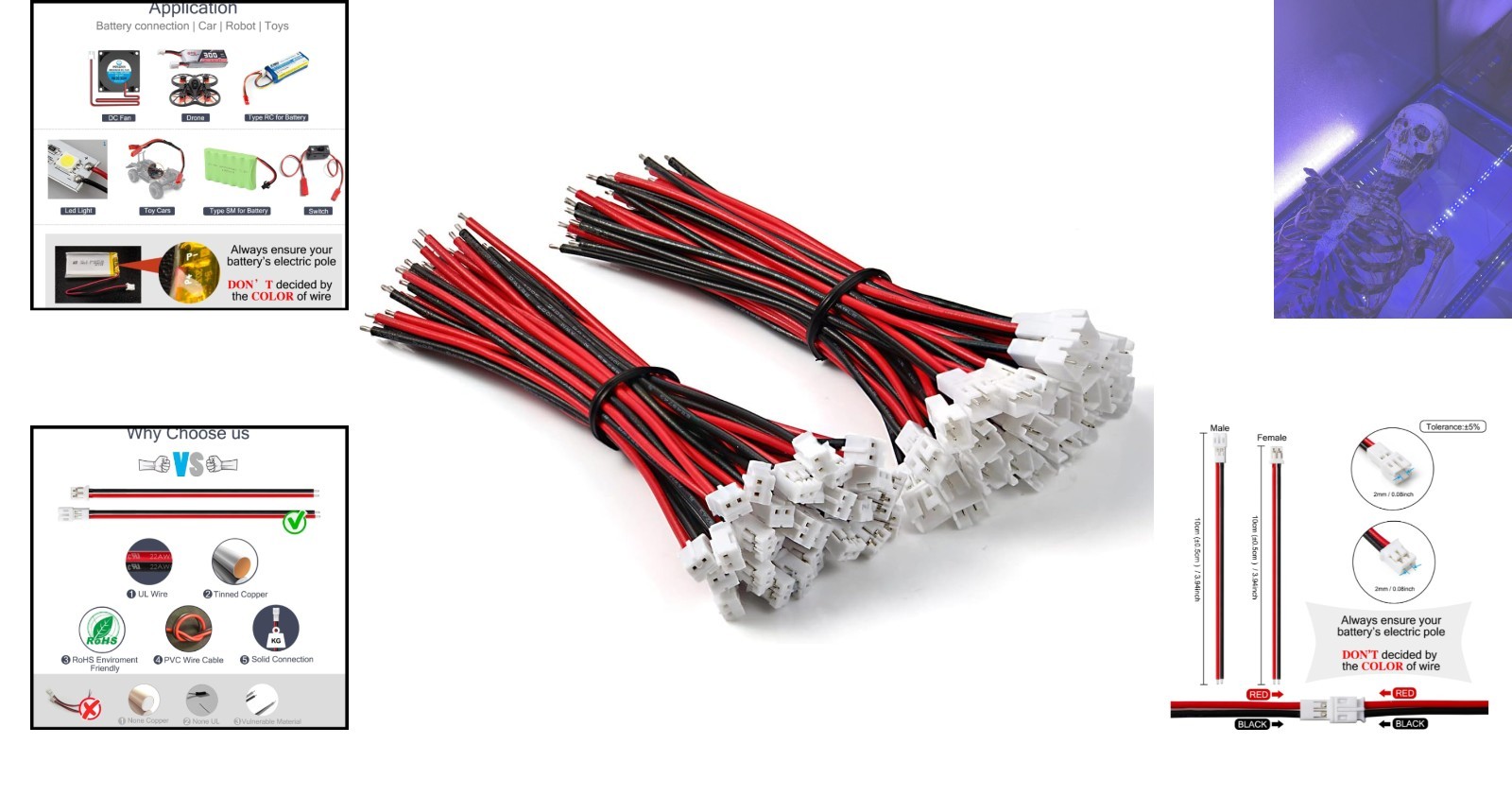 Versatile 30 Pairs JST PH 2.0mm Connectors with UL1007 Tinned Wire for Projects