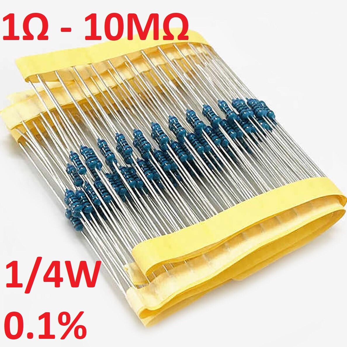 20PCS 1/4W 0.25W Metal Film Resistor 0.1% -Full Range of Values (1Ω – 10MΩ)