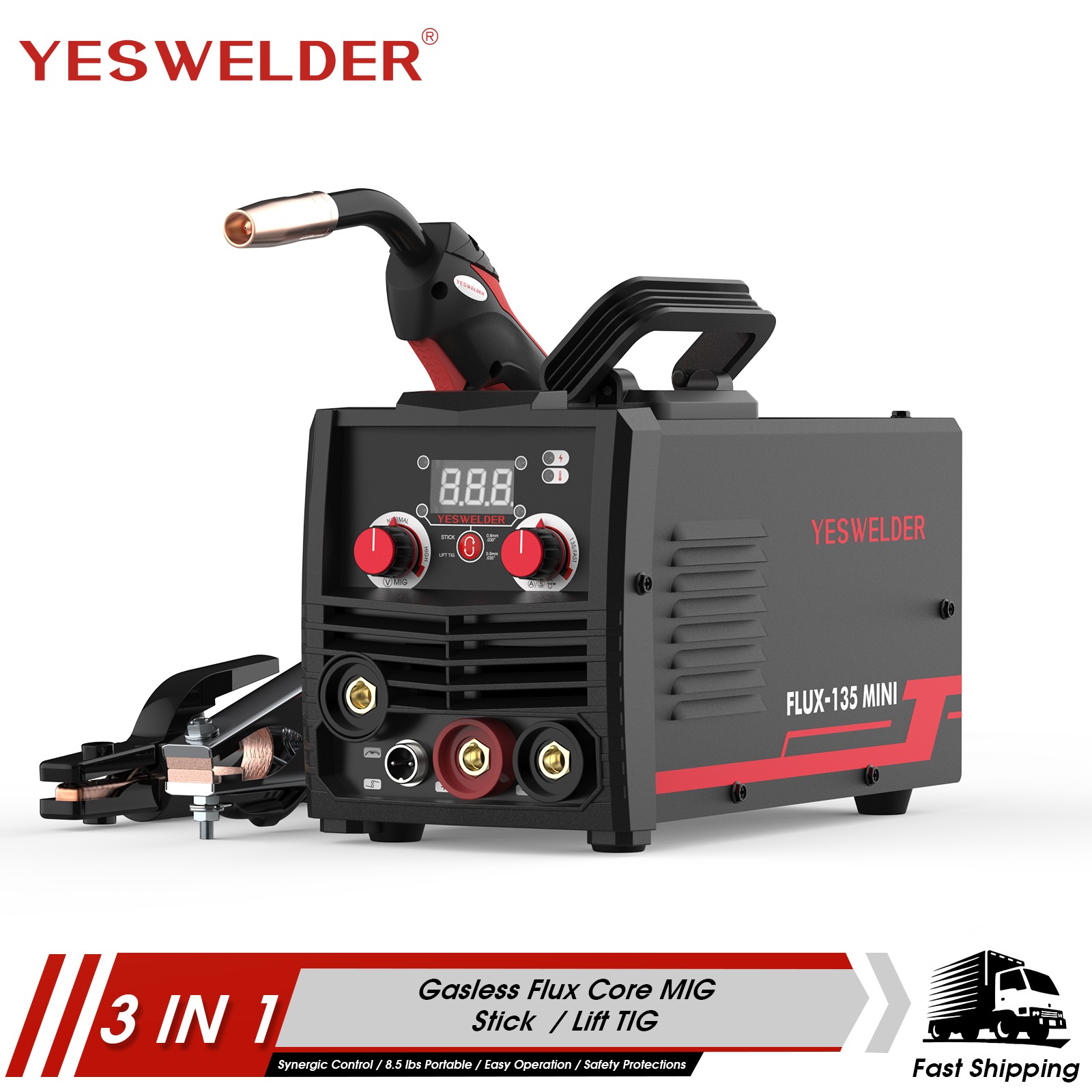 110V MIG Welder, 135A Flux-Core MIG & Stick Welding Machine