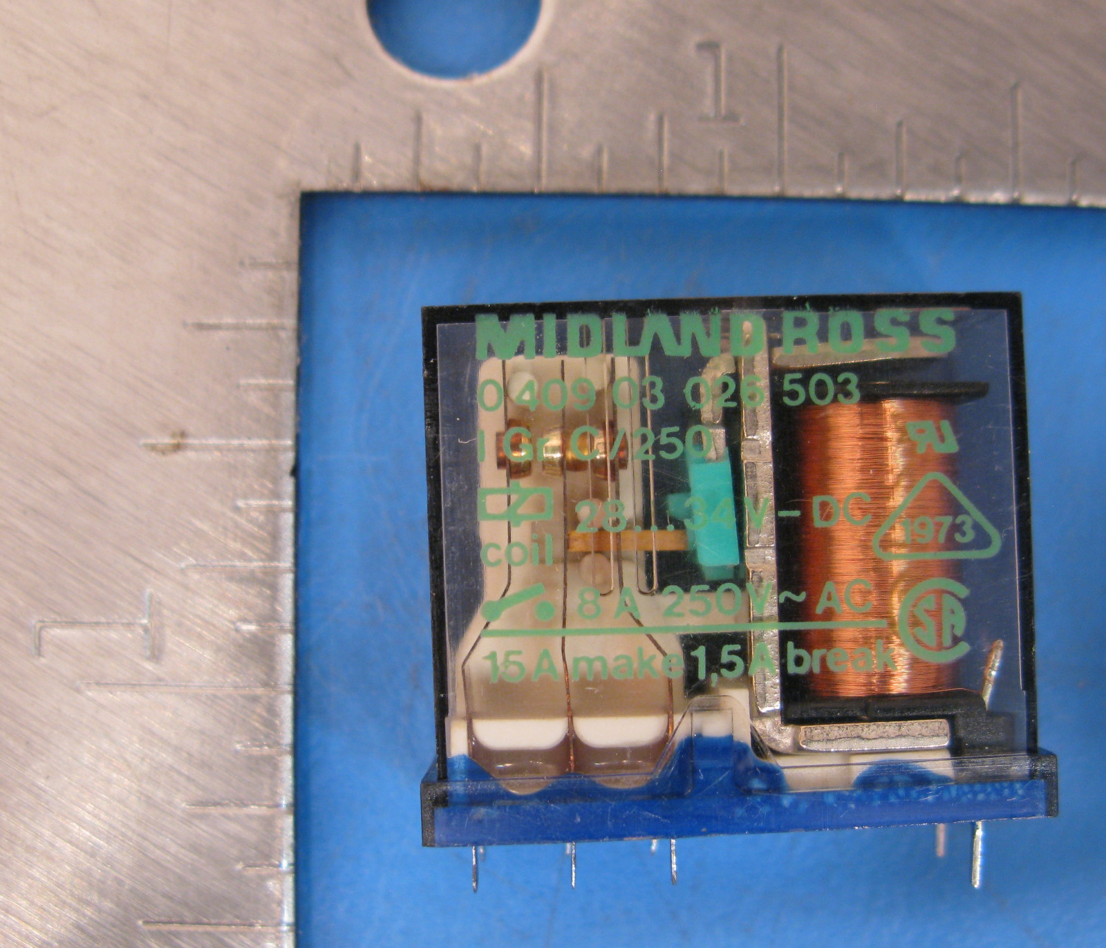 (1) MIDLAND ROSS RELAY 0409-03-026-503 34VDC 15AMP