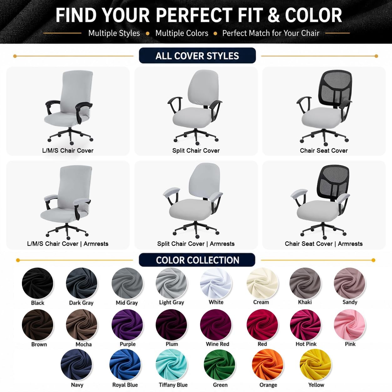 Water Resistant Stretch Computer Office Chair Cover Large Cover, Black