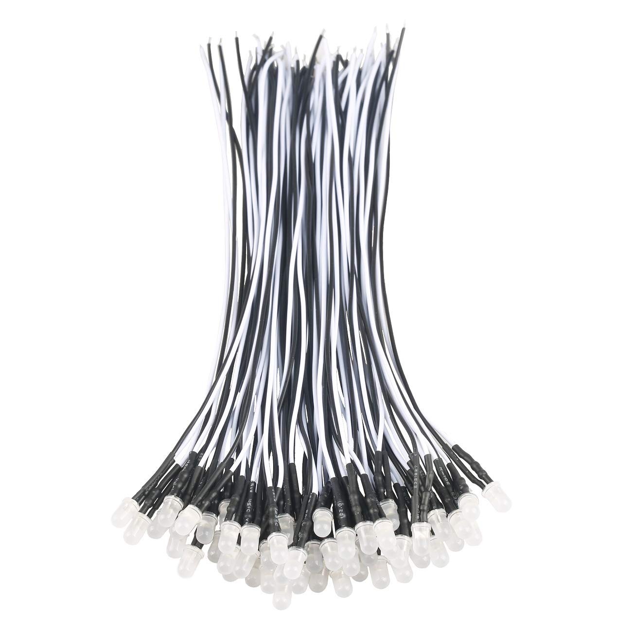 50Pcs 12 Volt 5Mm White LED Lights Emitting Diodes, Pre Wired 7.9 Inch DC 12V LE