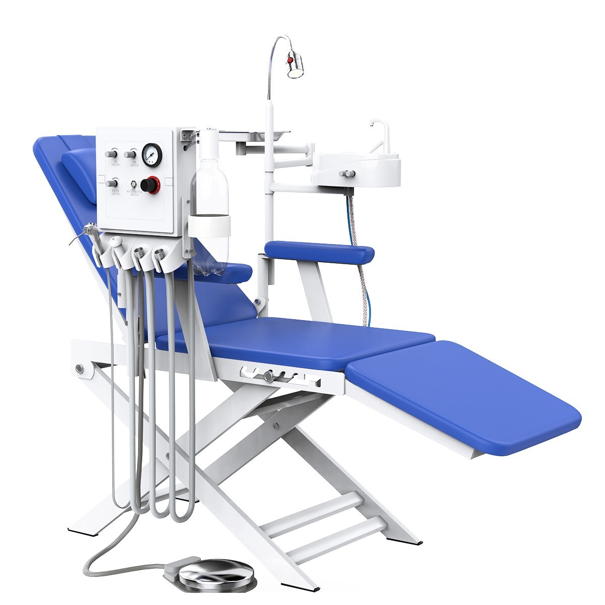 Dental Portable Mobile Folding Chair LED Light Air Turbine Unit 4 Hole Blue