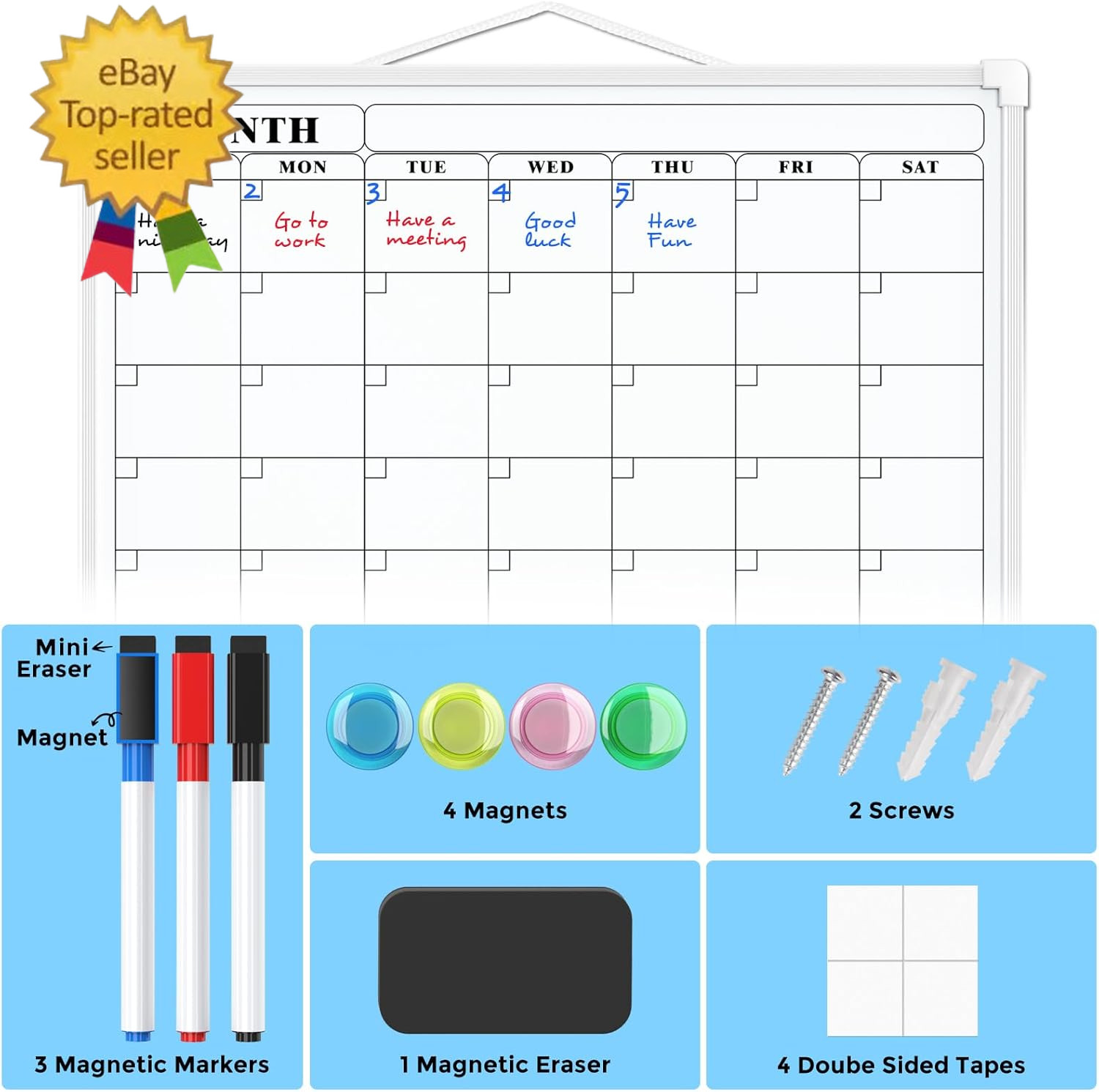 Monthly Calendar Dry Erase Board for Wall, 16″X12″ Small Hanging Double-Sided