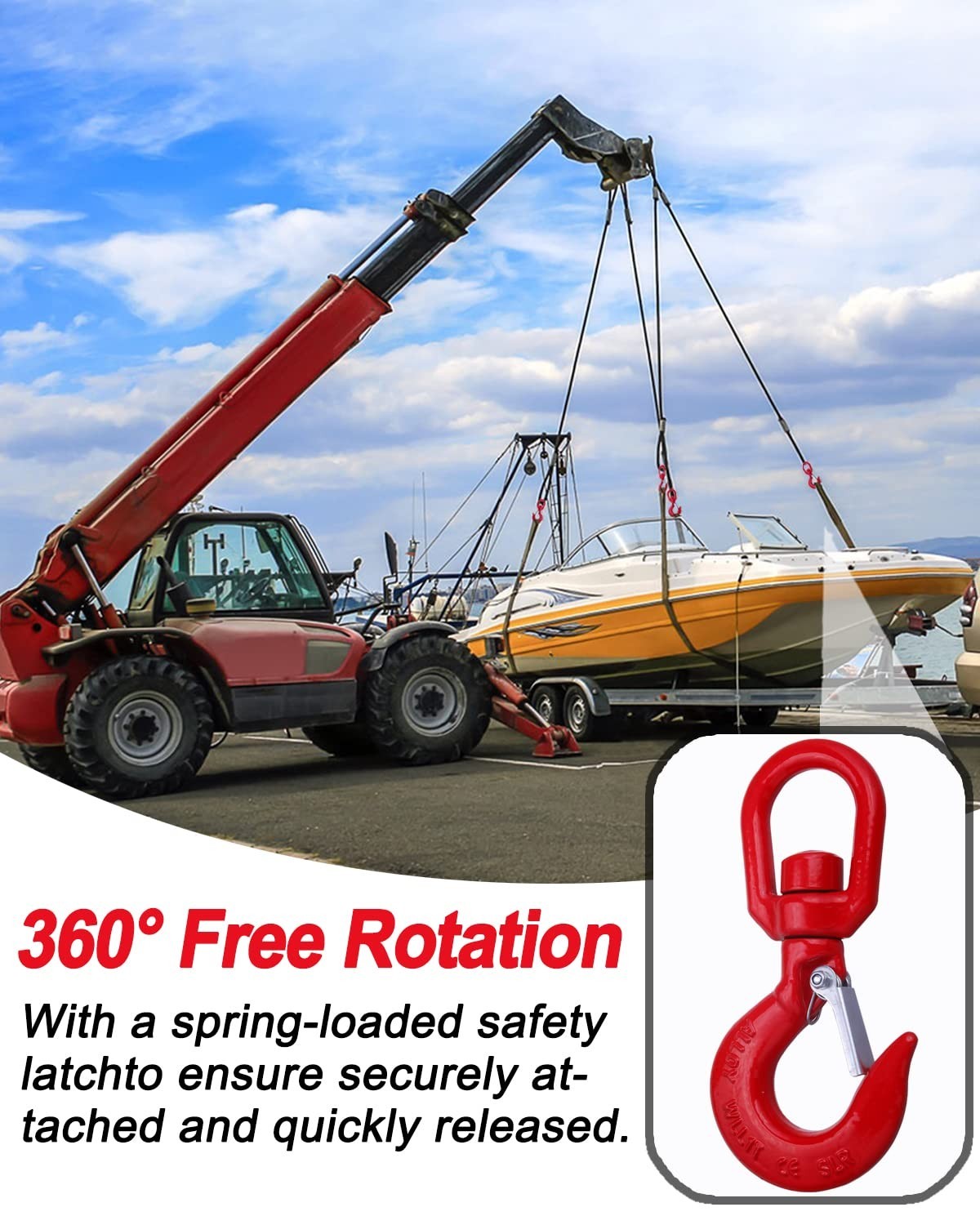 1 Ton Swivel Lifting Hook Heavy Duty, Round Rotating Hook with Safety Latch, Hig