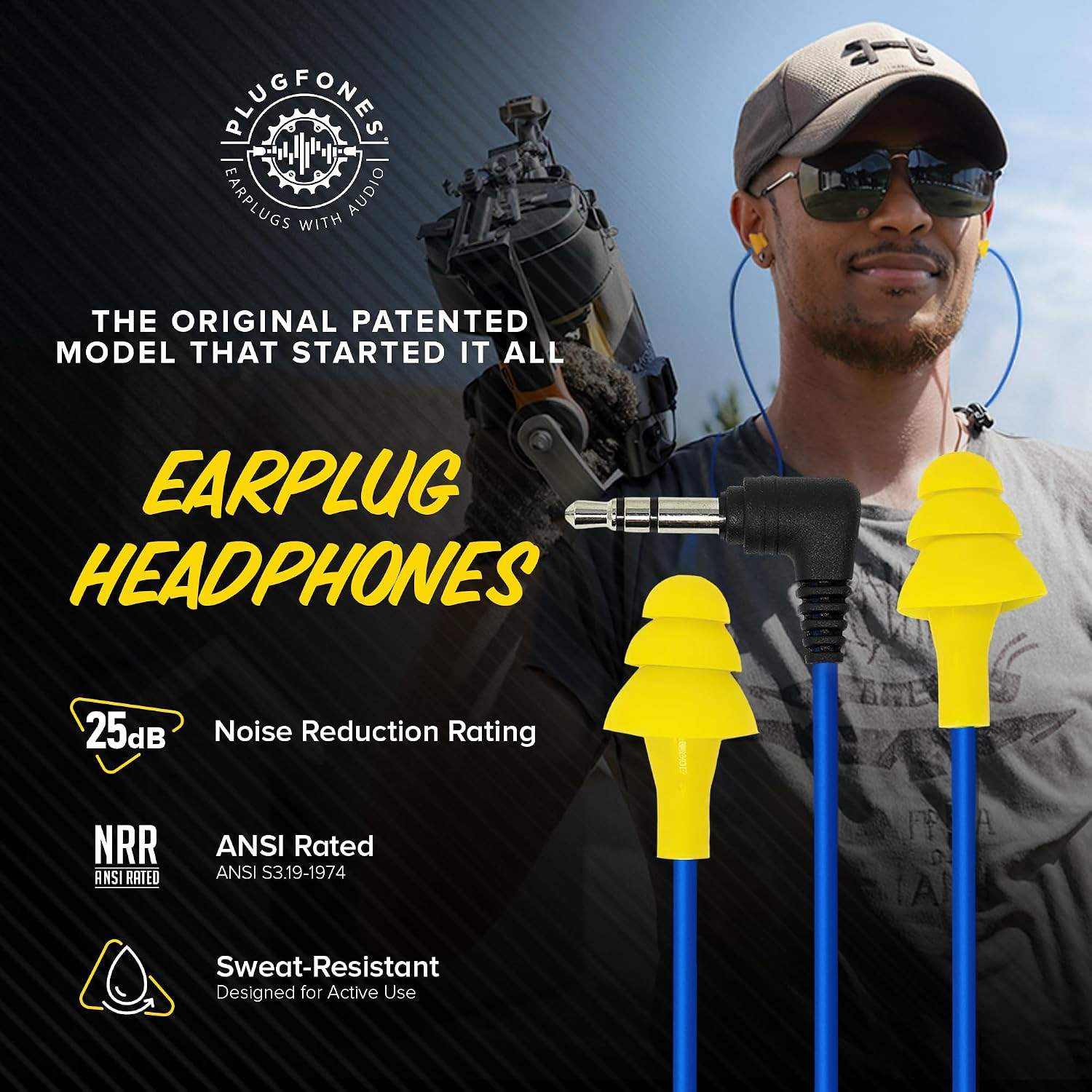 Plugfones Basic Earplug Headphones Earplug-Earbud Hybrid 25 dB Noise Reduction R