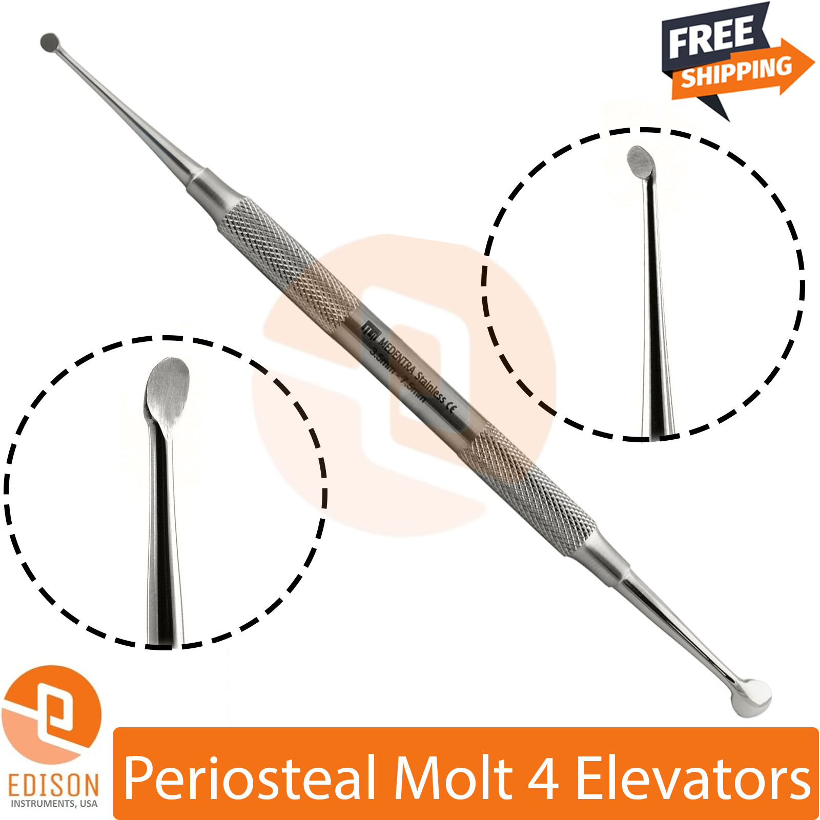Dental Periosteal Curette Molt #4 Elevators 3.5mm/7.5mm Surgical Cyst Removal