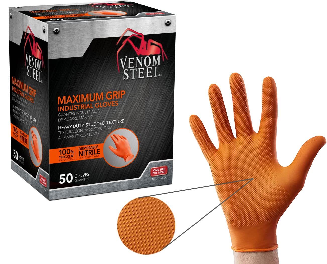 Heavy Duty Orange Nitrile Gloves Pack of 50 8 Mil Thick Multi Purpose Gloves