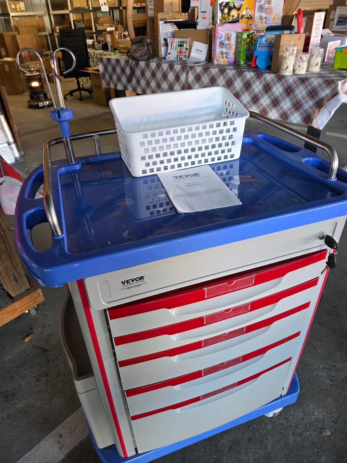 VEVOR 5 Tier Lab Cart – Mobile Medical Cart with 5 Drawers, IV Pole, Back Board