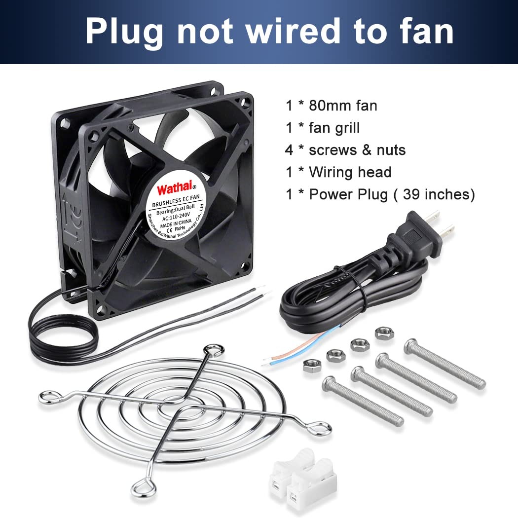 Wathai 80mm EC Axial Fan AC 110V 115V 120V 220V 240V Brushless Cooling Fan 80mm