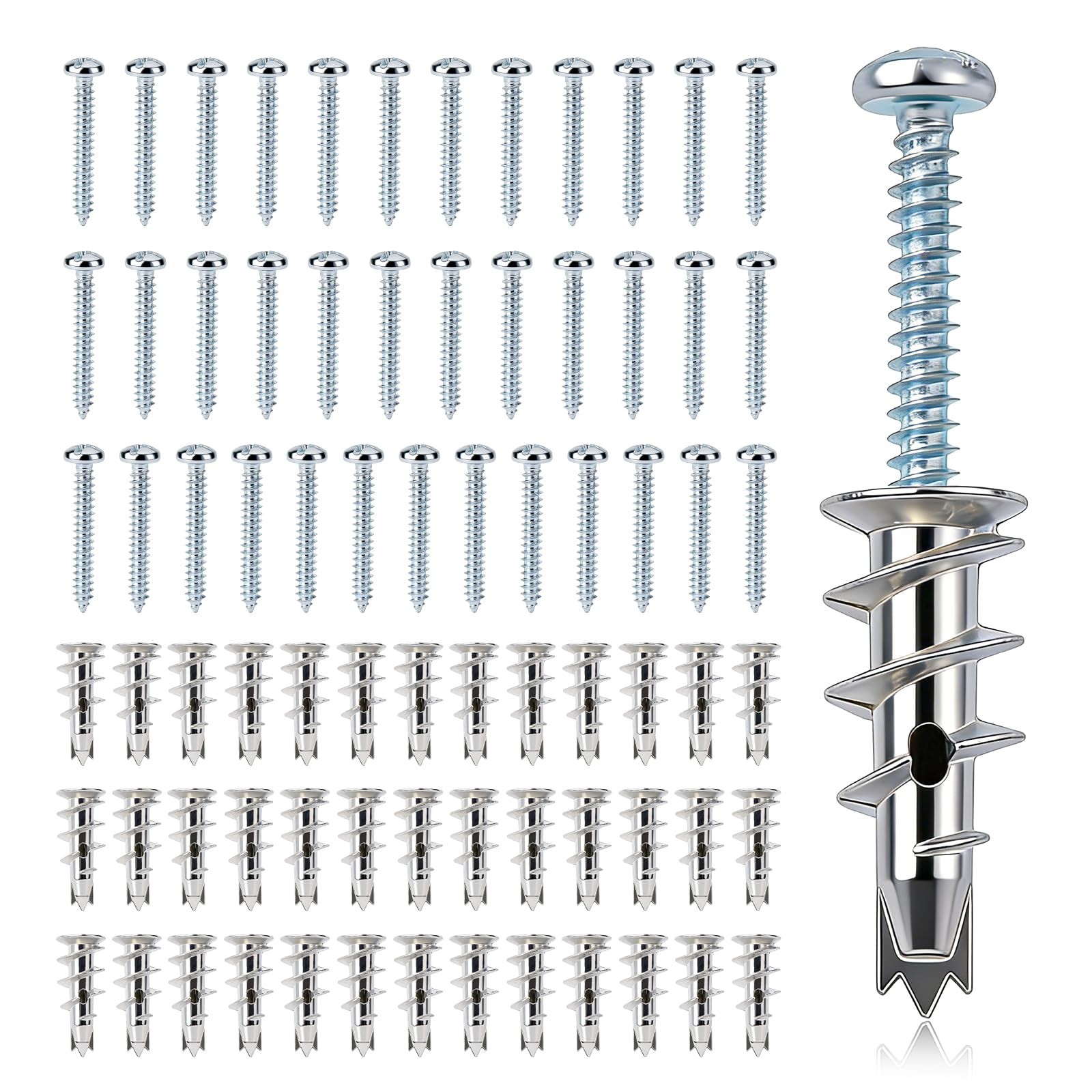 116 Heavy Duty Zinc Self-Drilling Drywall Anchors & Screws Kit, 50lb Capacity