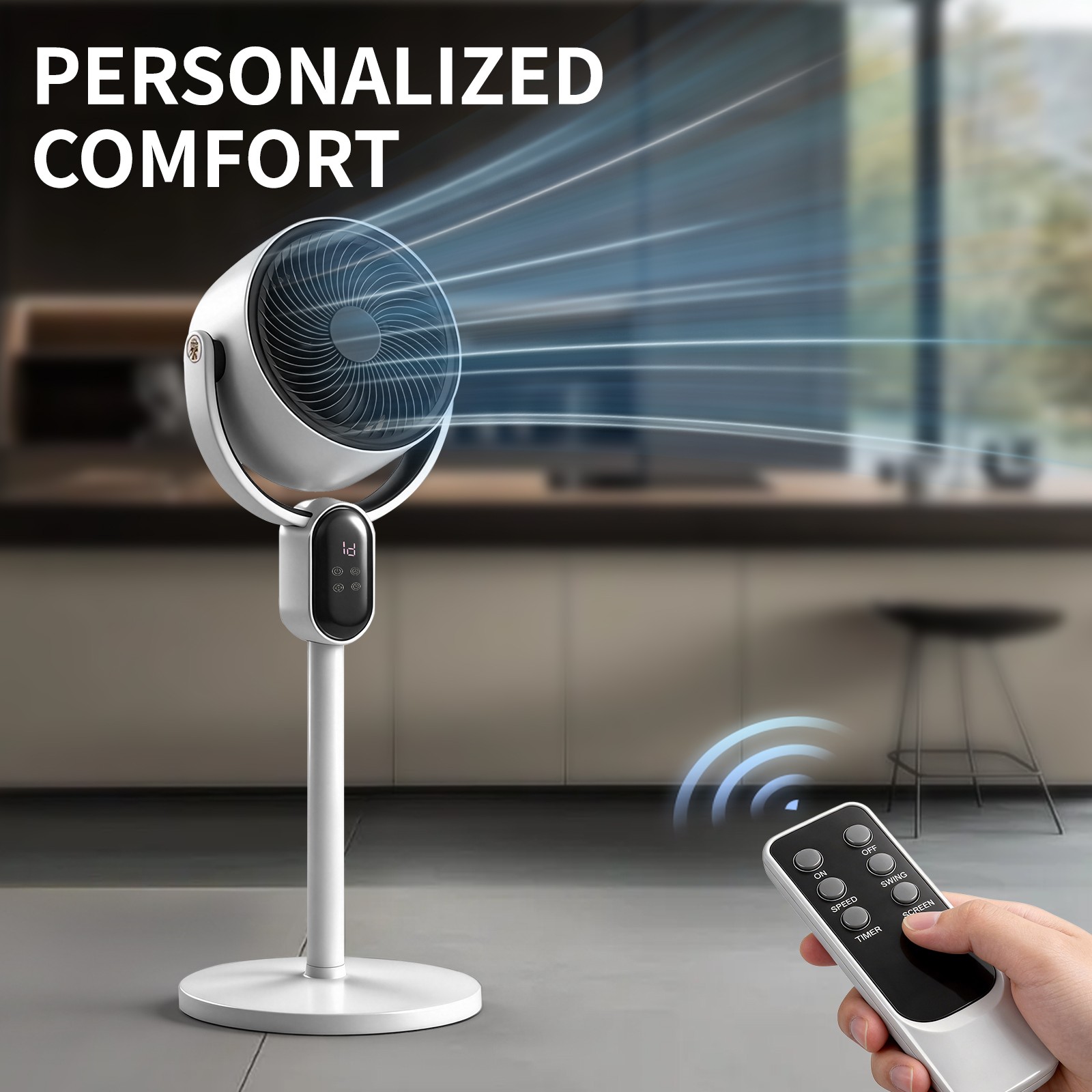 120° Oscillating Standing Fan, 33 inch 2-in-1 Air Circulator W/Remote, 3 Speeds