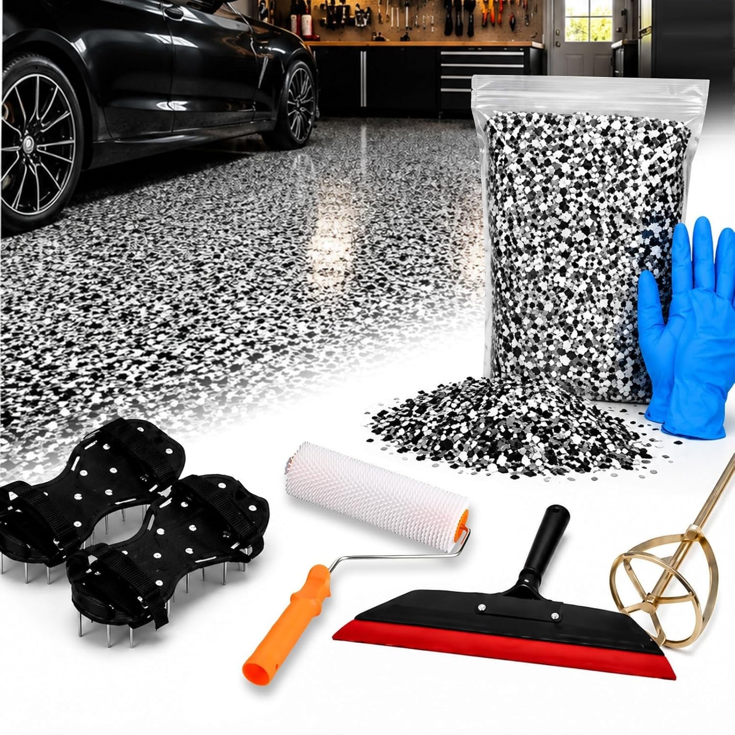 Garage Epoxy Floor Coating Tool Kit 3KG with Spike Shoes for Garage, Basement