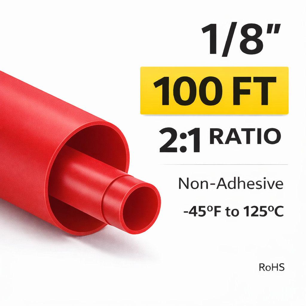 1/8″ ID Heat Shrink Tubing 100FT 2:1 Black Red White Clear UL RoHS
