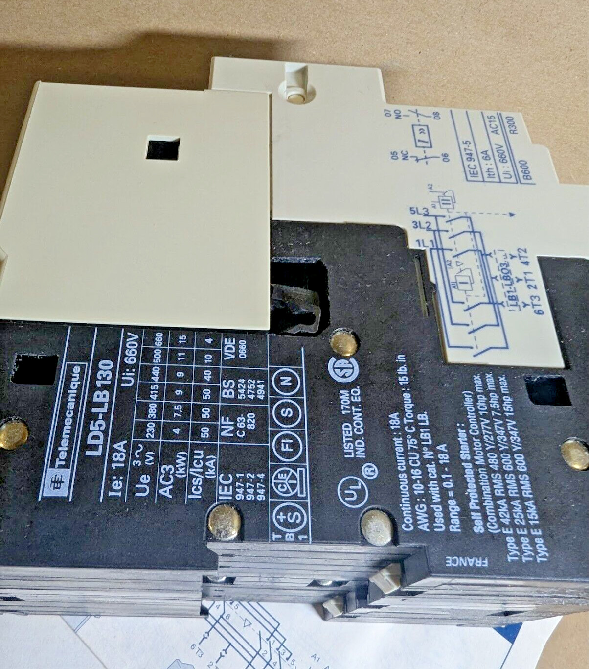 Telemecanique LD5LB130FC Integral 18 Reversing Contactor Breaker 18A, 220v (New)