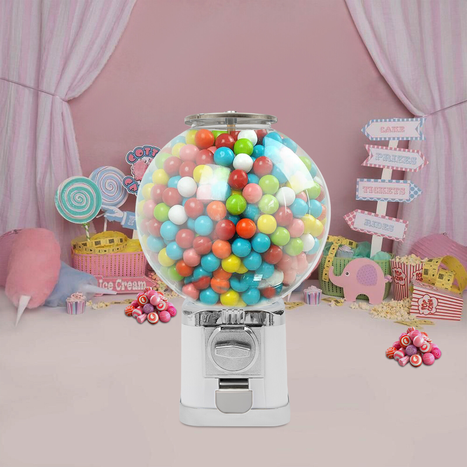 Gumball Dispenser Machine Freestand Bubble Classic Gum Coin Bank Toy Kids W/Keys