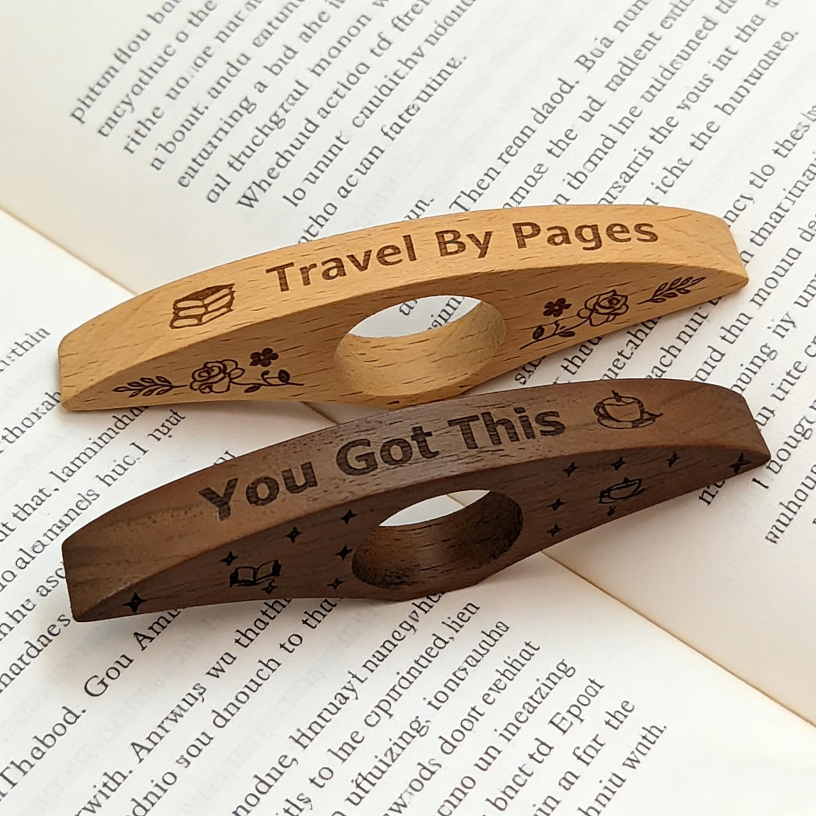 2PCS Book Page Holder,Handmade Walnut Thumb Bookmark,Wooden Page Holders for Rea