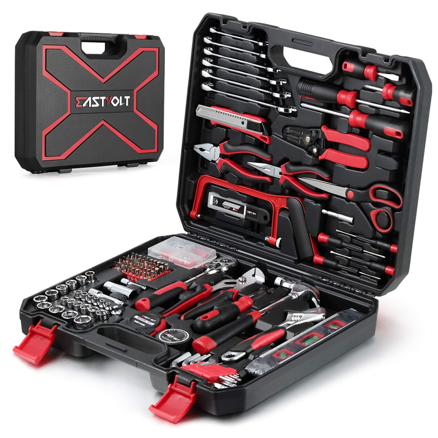 Eastvolt 218PC Household Tool Kit Home Repair Mechanic Toolbox Set Black Red
