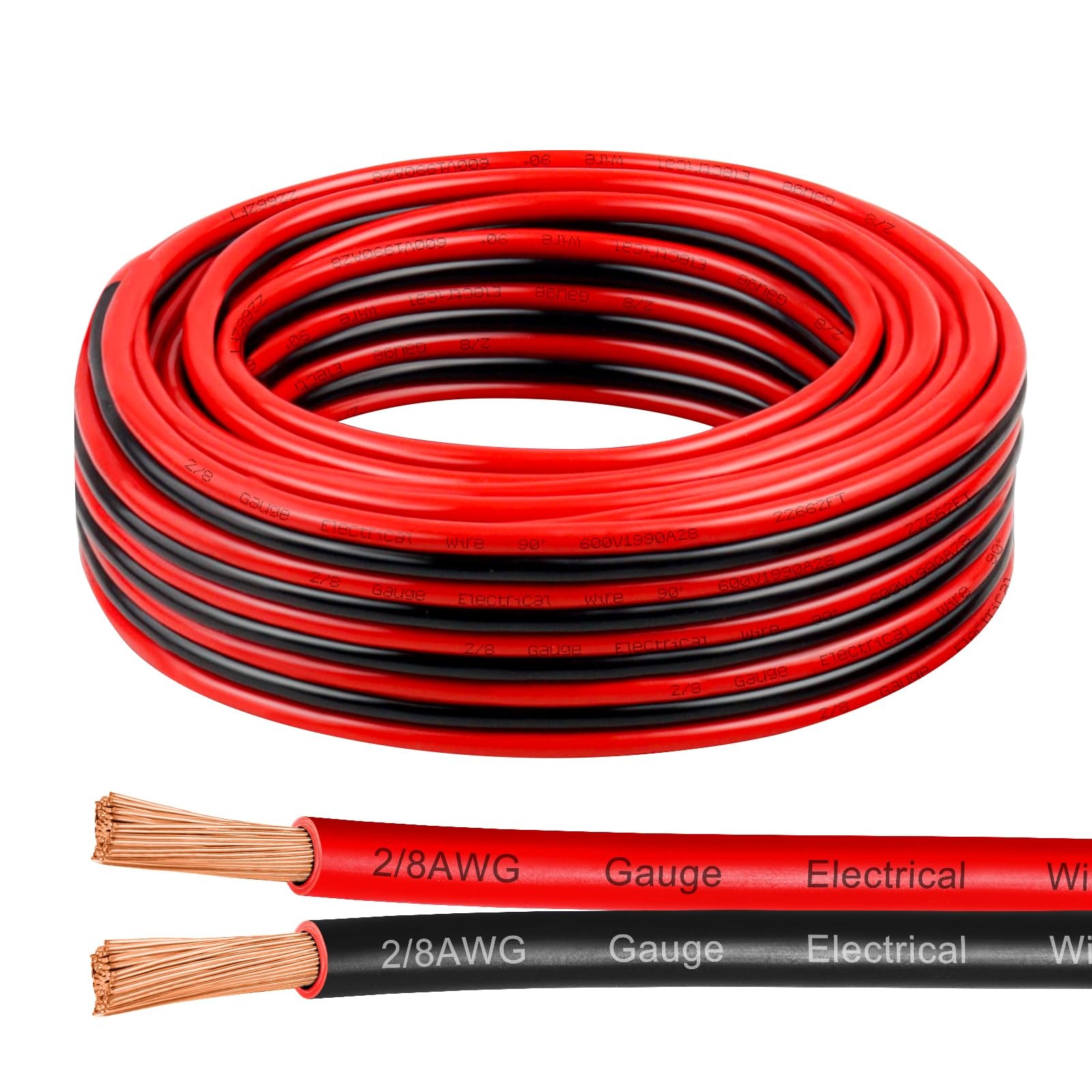 8 Gauge Wire 25 Feet, 8/2 AWG Pure Copper Wire, 8AWG 2 Conductors Red Black O…