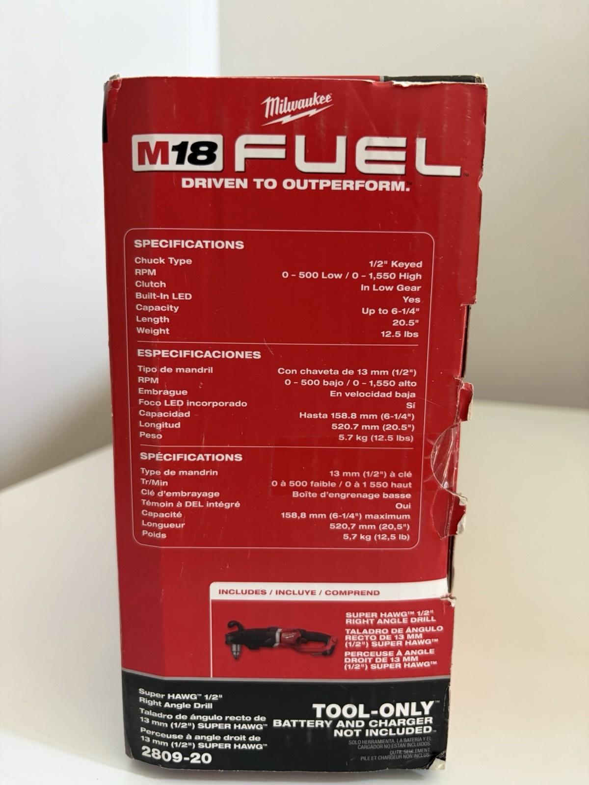 Milwaukee 2809-20 M18 18V Brushless Lithium Ion 1/2 in Right Angle Drill