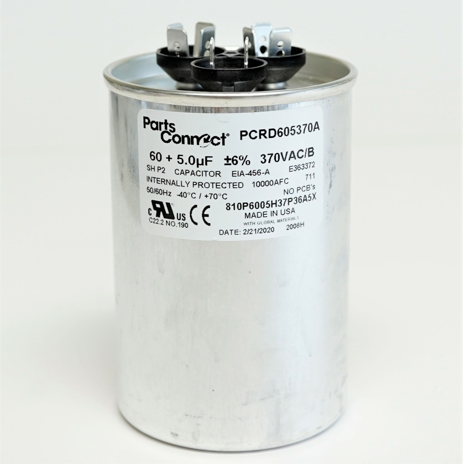 USA Run Capacitor 60 + 5 mfd (uf) 370 Volt Dual Round American Made