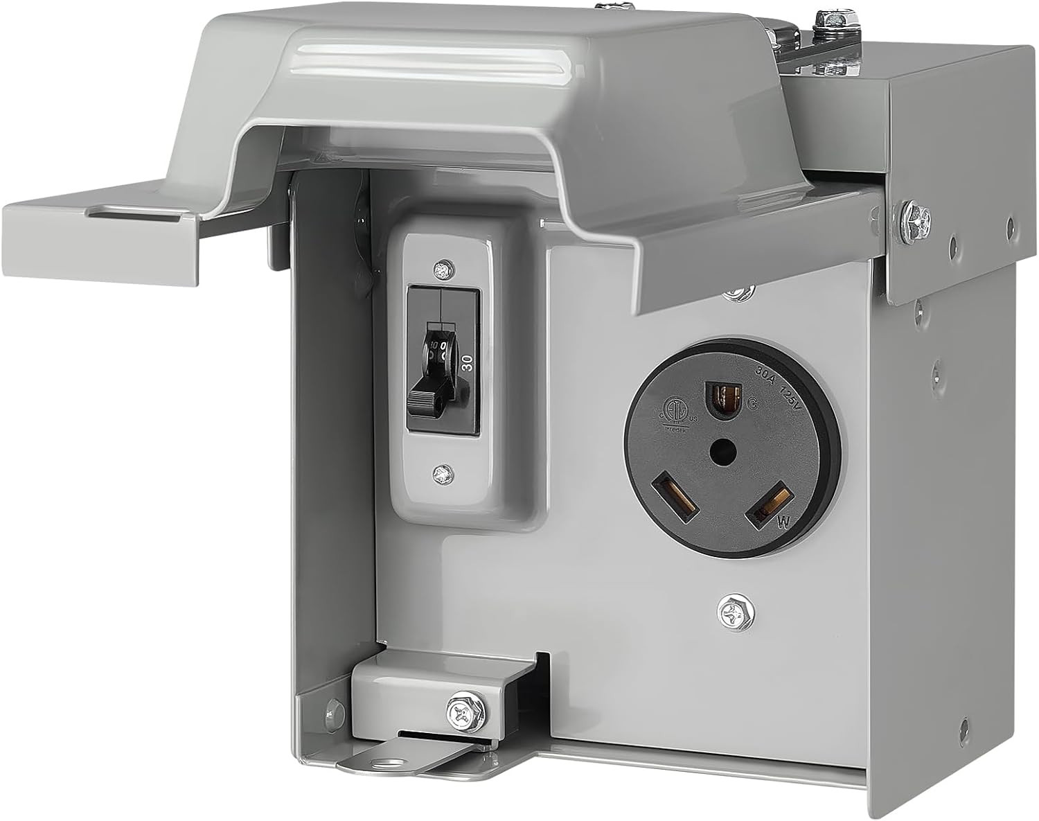 30 Amp RV Outlet Box with Breaker, 125V NEMA TT-30R, Weatherproof Power Box with