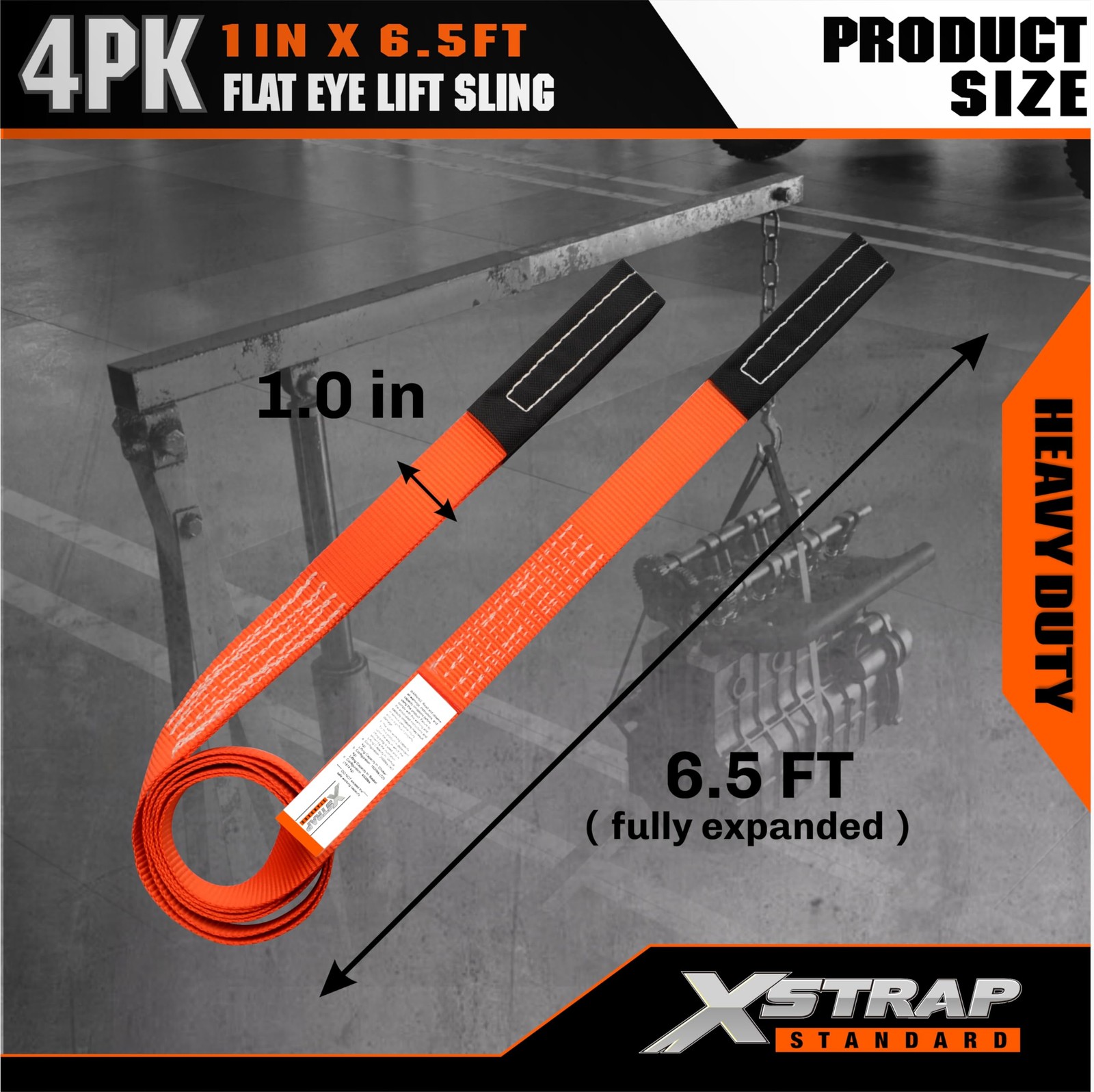 4PK 1″x6.5ft Lifting Sling Straps 2000 lb Vertical Capacity