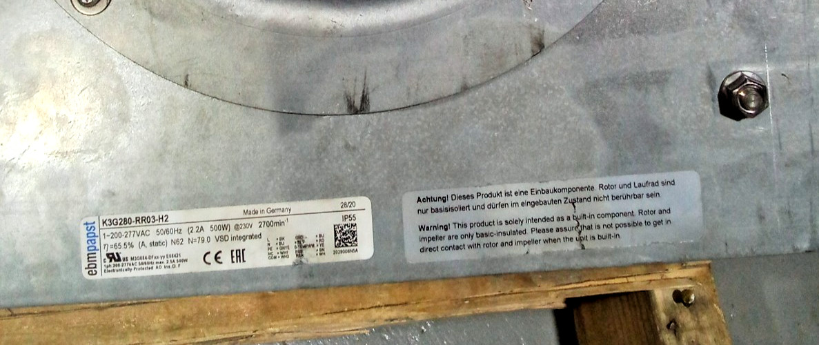 EBM-Papst K3G280-RHD-H2 EC Centrifugal Blower Fan 230-277VAC 680W