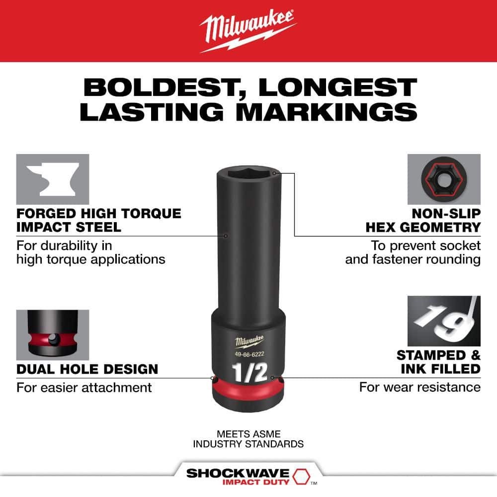 Milwaukee SHOCKWAVE Impact Duty 3/8″ SAE Deep Impact Rated Socket Set (8-Piece)