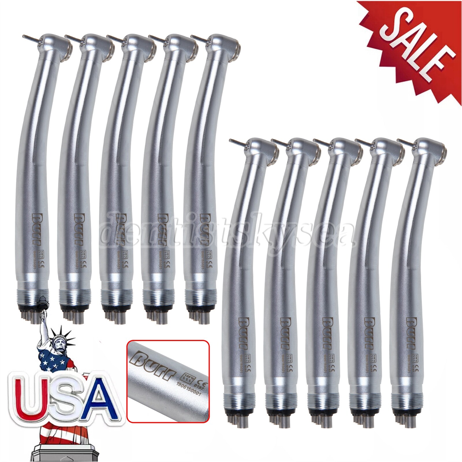 1-10Pcs USA Dental High Speed Handpiece Push Button 4Holes U3BM Turbine