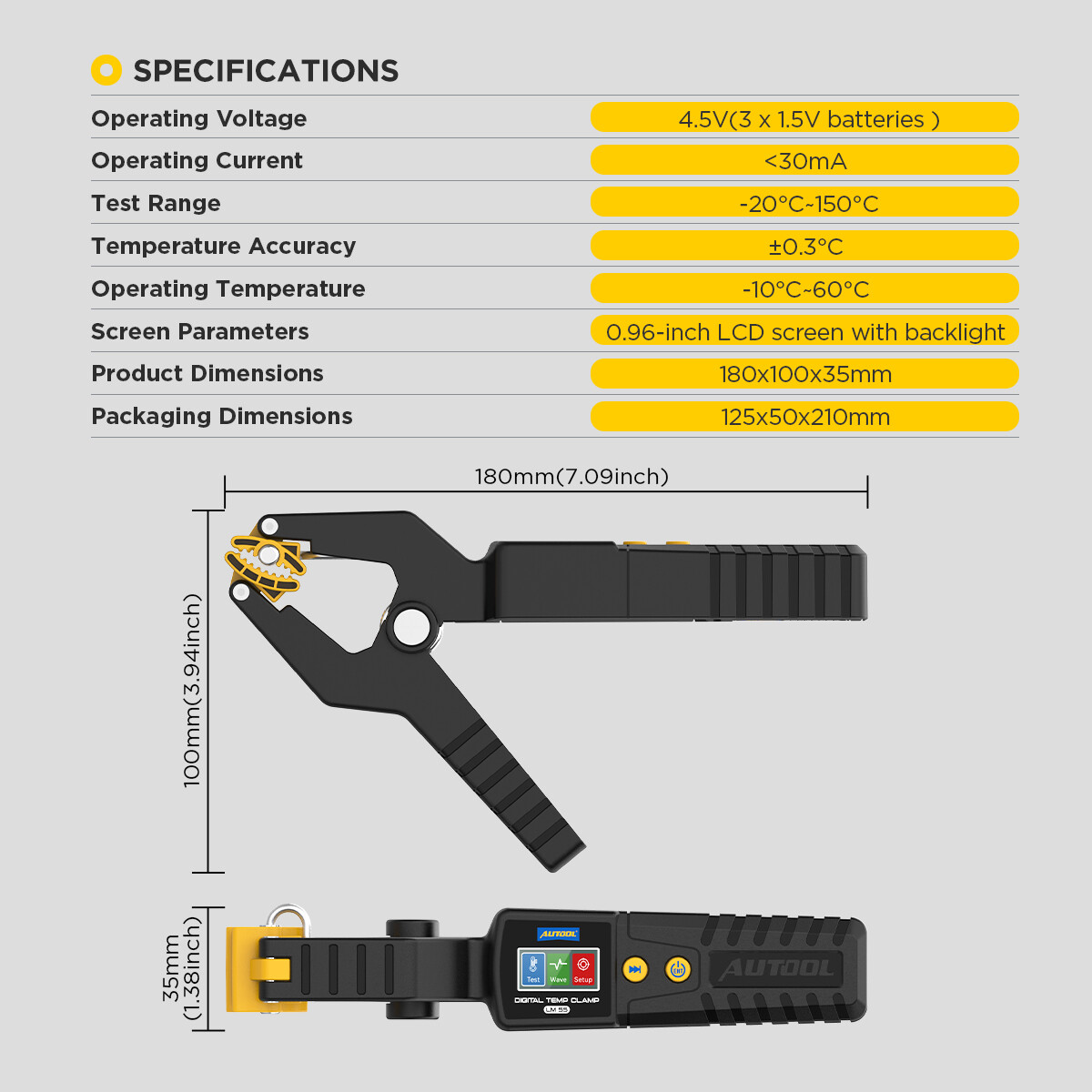 HVAC Refrigeration Temperature Probe Pipe Clamp Digital Thermometer – 4℉-302℉
