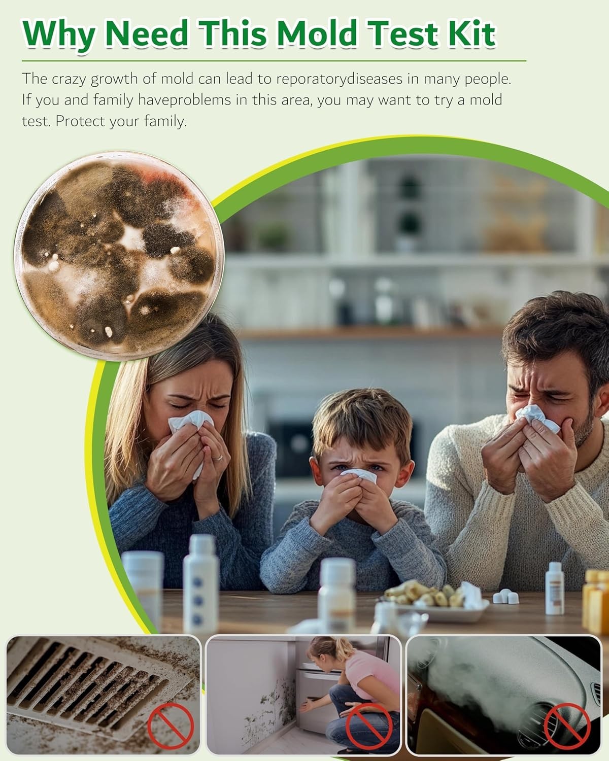 Mold Test Kit for Home, 4 Detection Tests for HVAC, Surfaces & Indoor Air Qualit