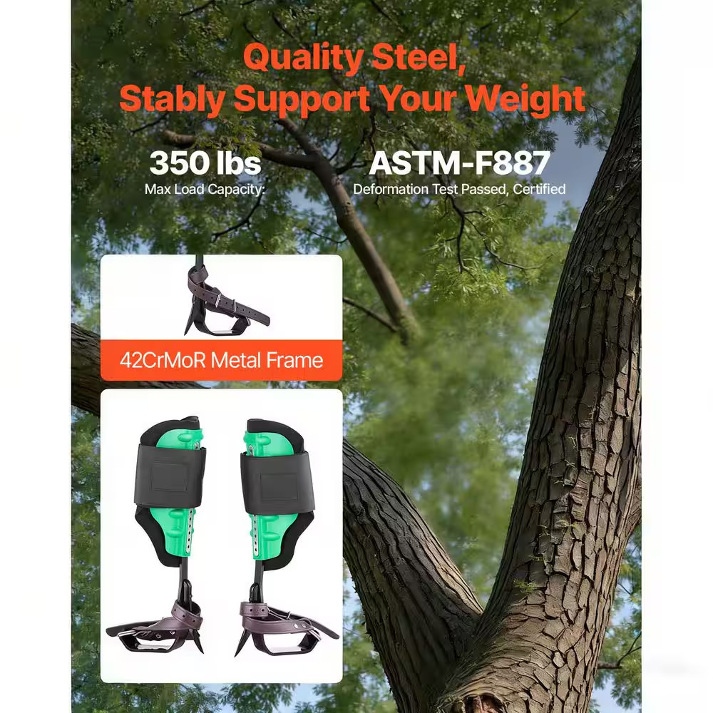 Tree Climbing Spikes Set, Height-Adjustable Tree Climbing Gear with Straps and S