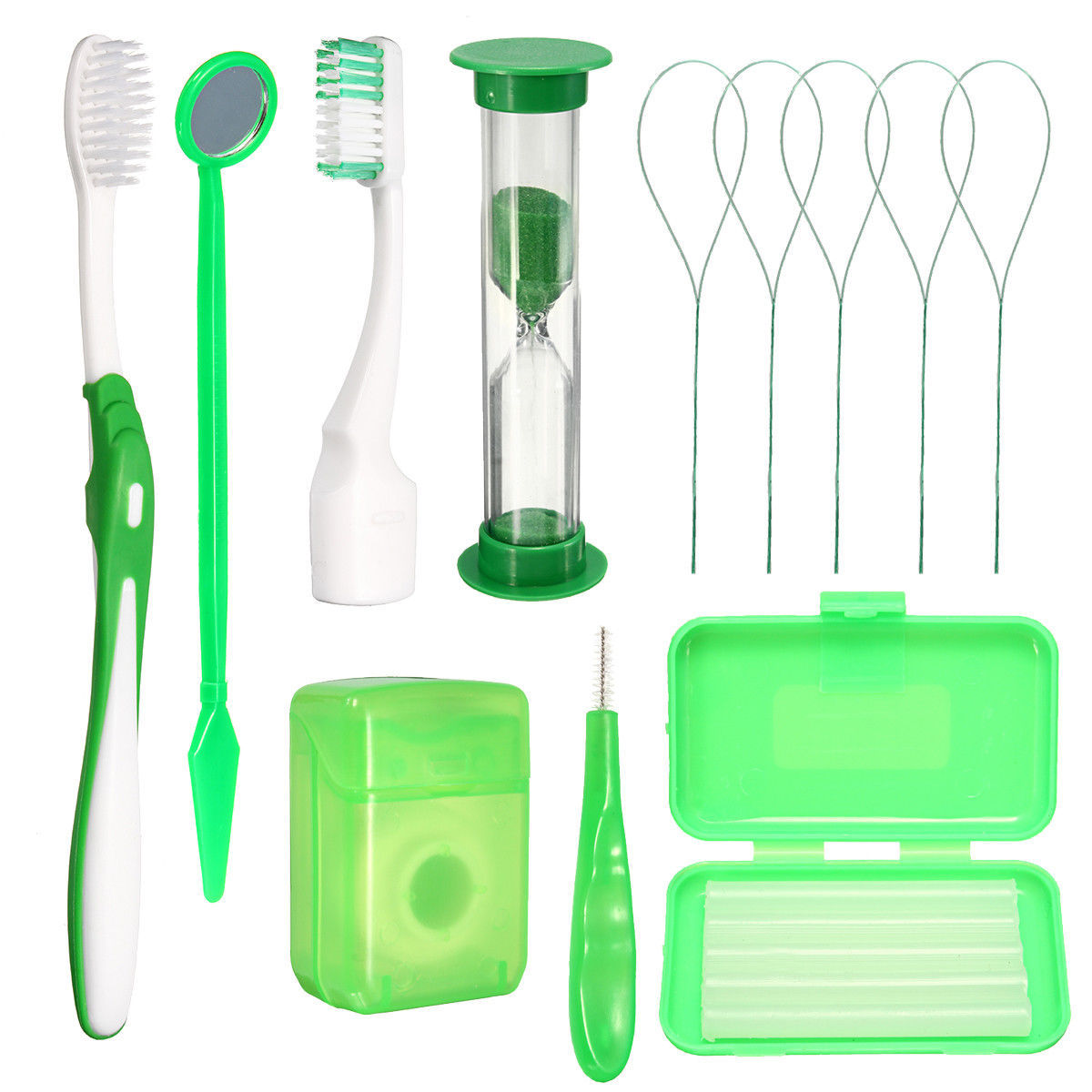 4 Sets Dental Care Toothbrush Kit Orthodontic Teeth Clean Floss Wax Mirror
