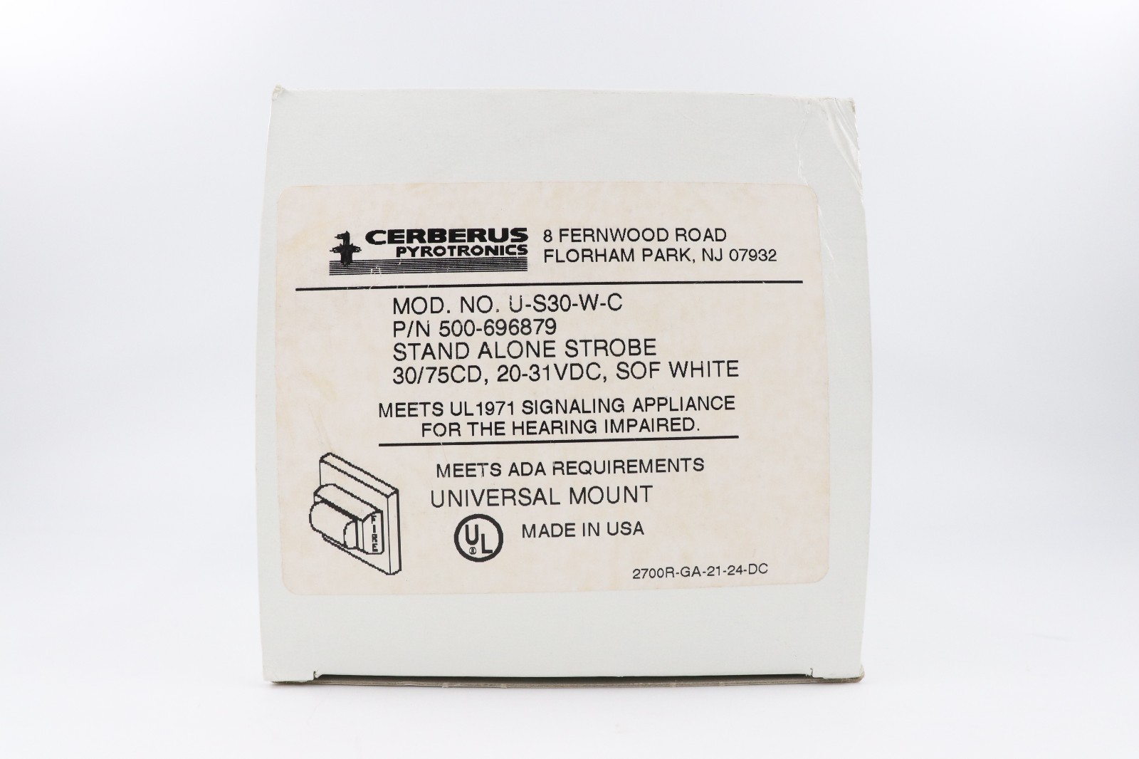 CERBERUS U-S30-W-C SIEMENS 500-696879 WHITE STAND ALONE STROBE, 30/75CD 20-31VDC
